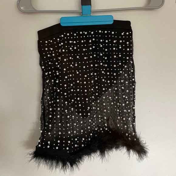 iHeart Raves Glamour Girl Pearl Studded Marabou Skirt Set - Picture 4 of 6